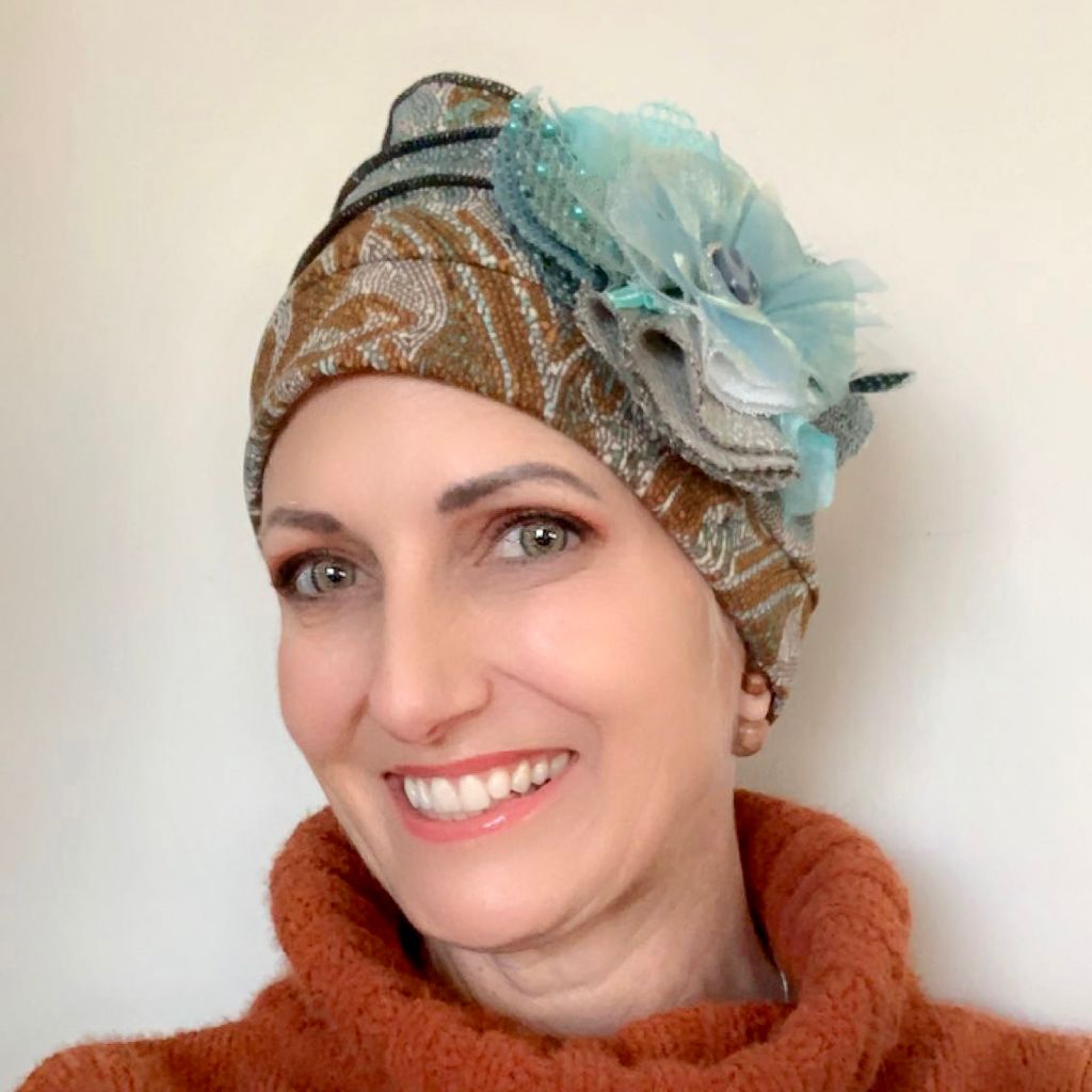 Autumn Paisley Cloche Hat with Flower - Bald and Beautiful - Hats by Lori